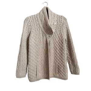 Aran Mór Ireland Cable Knit Merino Wool Chunky Cardigan Sweater Shawl Collar M‎